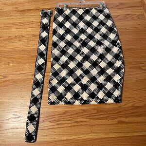 GALANOS Vintage Black & White Checkered Silk Skirt with matching belt -FABULOUS!
